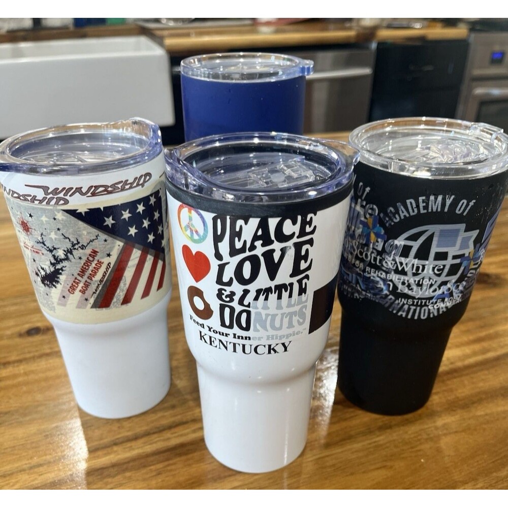 Set of 4 Insulated Stainless Tumblers 20oz w/ Lids Custom Travel Coffee Cups